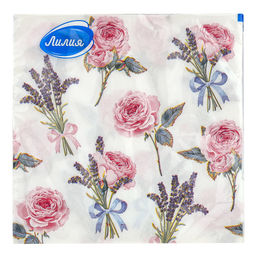 Салфетки бумажные 33х33см Лилия, 2-х слойные, 20 штук в упаковке, Очарование (Россия)