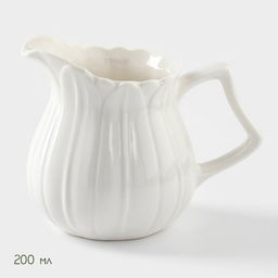 Набор фарфоровый сервировочный BellaTenero Тюльпан, 4 предмета: молочник 200 мл, сахарница с крышкой 170 мл, бамбуковая подставка, ложка, белая фото 3