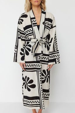 Plaj Giyim %100 Pamuk Cicek Desenli Dokuma Kusakl? Maxi Kimono&Kaftan TBESS24KM00013