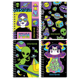 Цена за 2 шт.Книжка записная А6 80л. на гребне "Crazy neon" ("BG", ЗК6гр80 12794)
