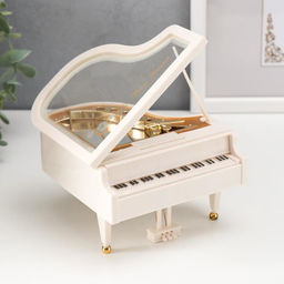 Шкатулка музыкальная механическая «Белый рояль с балериной», 12×13.5×8.5 см