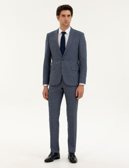Mavi Slim Fit Kareli Tak_m Elbise
