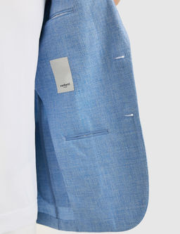 Mavi Slim Fit Y_n Keten Kar___ml_ Mikro Desen Mono Yaka Ceket