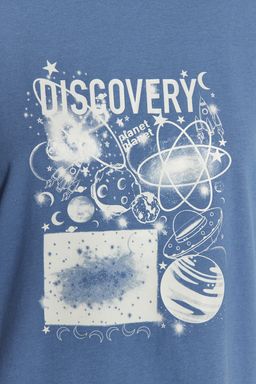 TRENDYOLMILLA Indigo %100 Pamuk Bask?l? Boyfriend/Genis Kal?p Bisiklet Yaka Orme T-Shirt TWOSS22TS1304 фото 4