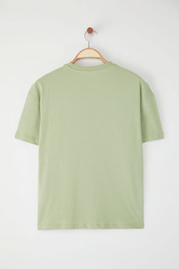 TRENDYOLMILLA Mint %100 Pamuk Oversize/Genis Kesim Slogan Nak?sl? Orme T-Shirt TWOSS25TS00161  фото 7