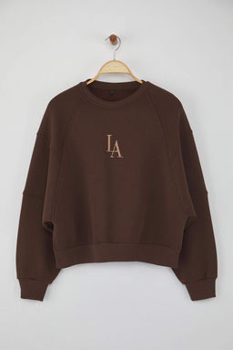 Kahverengi Bisiklet Yaka Regular Fit Nak?sl? Kal?n Ici Polarl? Orme Sweatshirt TWOAW24SW00199