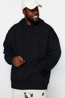 Siyah B_y_k Beden ap__onlu Oversize/Geni_ Kesim __i Polar/S_cak Tutan Sweatshirt TMNAW24AO00013