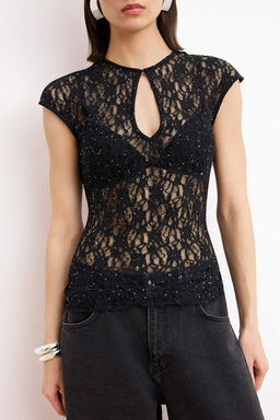 Siyah Tas Bask?l? Dekolteli Dantel Party Bluz TPRSS26BZ00053 - Trendyolmilla фото 3