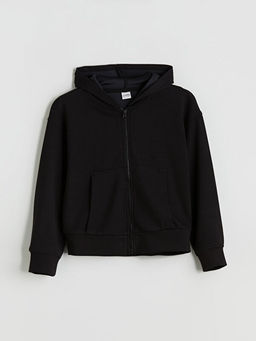Kap??onlu K?z ?ocuk Fermuarl? Sweatshirt