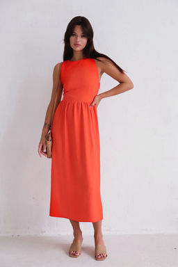 Платье с перекрещенными бретелями красно-оранжевое - Martichelli фото 2