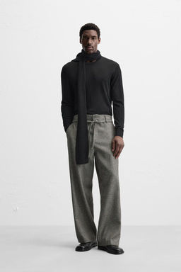 HERRINGBONE BELTED TROUSERS