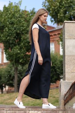 Платье 100% лен 022 темно-синий - Новый лен фото 2