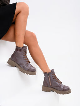 Ботинки 319.taskanaka.Вакса коричневая/шерсть