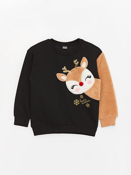 Bisiklet Yaka Nak??l? Uzun Kollu K?z ?ocuk Sweatshirt