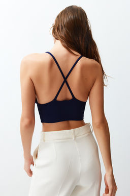 Lacivert Super Crop S?rt Detayl? Ince Bluz TWOSS22BZ0760