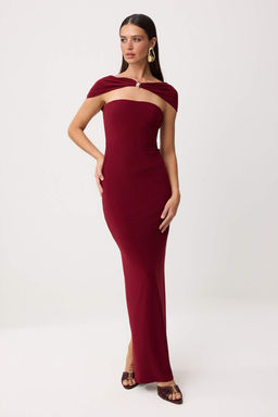 Bordo Duz Dokuma Sandy Maxi Abiye & Mezuniyet Elbisesi - Trendyolmilla фото 2