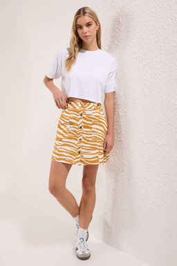 Trendyolmilla Sar? Animal Zebra Desenli Onu Dugmeli Etek TWOSS25ET00188