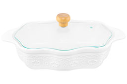 Блюдо д/зап и серв 32*20*14 см 1,5 л ажур Белый узор + стекл крышка на дер подстав. - Elan gallery фото 27