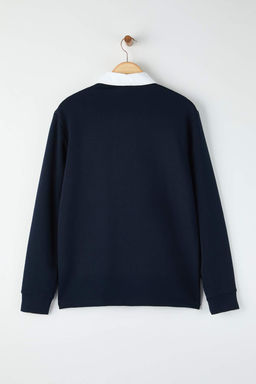 Lacivert Yeni Oversize/Genis Kesim Yakas? Dokuma Polo Yaka Sweatshirt TMNAW26SW00012 - Trendyolmilla фото 4