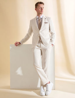 Bej Slim Fit Keten Kar___ml_ Tak_m Elbise