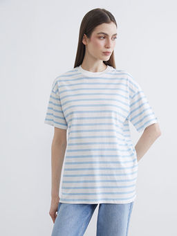 Bisiklet Yaka ?izgili Kad?n Ti??rt