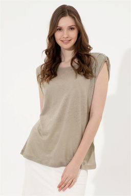 Женская футболка без рукавов цвета хаки с круглым вырезом Неожиданная скидка в корзине