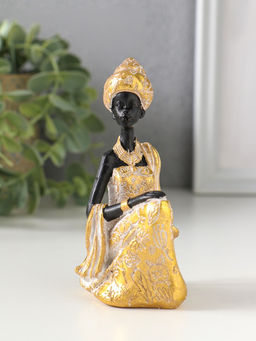 Фигурка полистоун «Африканка в золотом платье с белой патиной», чёрный, 7×5×11 см