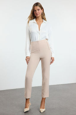 Bej Cigarette Kal?p Pensli Yuksek Bel Bilek Boy Dokuma Kumas Pantolon TWOSS20PL0515