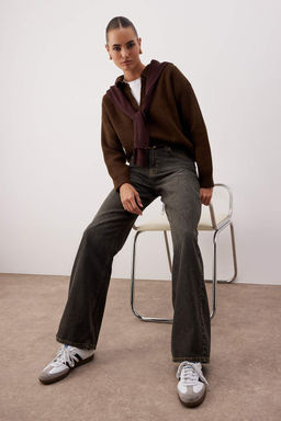 Kahverengi Yuksek Bel Vintage Y?kama Genis Paca Wide Leg Jeans TWOAW26JE00124 - Trendyolmilla фото 7