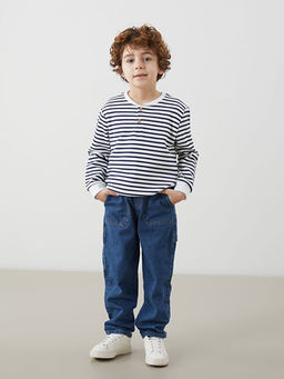 Bisiklet Yaka ?izgili Erkek ?ocuk Sweatshirt