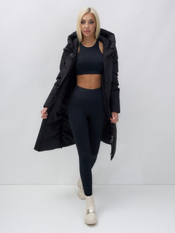 Пальто утепленное стеганное зимнее с капюшоном женское черного цвета 9628Ch - Mtforce фото 15