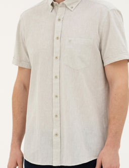 Рубашка Pierre Cardin Regular Fit зеленая с льном