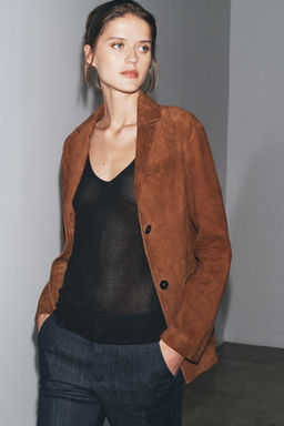 ZW COLLECTION LIMITED EDITION 100% SUEDE OVERSIZE BLAZER - Zara фото 22