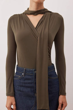 Haki Sal Detayl? Fitted/Vucuda Oturan C?tc?tl? Esnek Orme Body TWOAW26BD00007