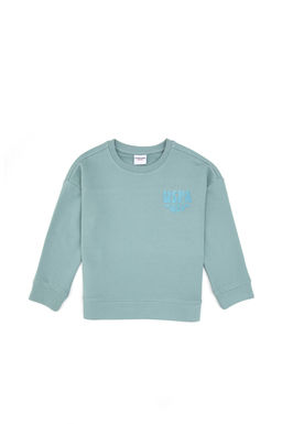 K_z _ocuk Mint Simli Bask_ Detayl_ Bisiklet Yaka Basic Sweatshirt Sepette S_rpriz _ndirim