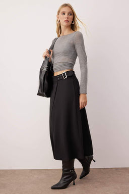 Siyah Kemer Detayl? Skater Esnek Krep Orme Etek TWOAW26ET00116 - Trendyolmilla фото 6