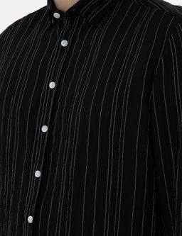 Siyah Regular Fit _izgili Uzun Kollu G_mlek