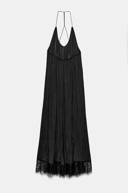 VESTIDO HALTER SATINADO ENCAJE ZW COLLECTION / Negro - Zara фото 6