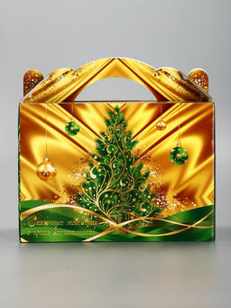 Цена за 2 шт. Подарочная новогодняя коробка «Праздничный шелк» в зеленом, 25×12×24 см