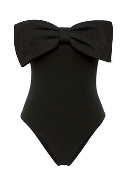 TRENDYOLMILLA Siyah Straplez Fiyonklu C?tc?tl? Orme S?k Body TPRSS25BD00013