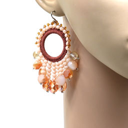 Серьги ручной работы с цирконами в оплетении цв.каштан