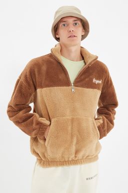TRENDYOL MAN Camel Unisex Oversize/Genis Kesim Renk Blok S?cak Tutan Pelus Sweatshirt TMNAW22SW1477 - Trendyolmilla фото 7
