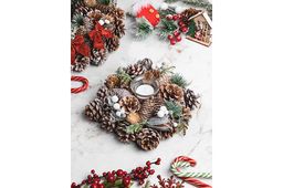 Новогоднее украшение подсвечник 22*22*8 см Снежный лес на 1 свечу, круг