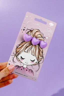 Заколка для волос зажим, арт. 71771 / 10 СЕРДЕЧКИ (в наборе: 1шт., 6,5 см, черный металл, полиэфирная смола, цвет: сиреневый, подложка из мелованного картона + ПЭТ-пакет с европодвесом)