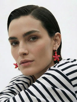 Серьги из стекла "Море", звезда, цвет красный в золоте