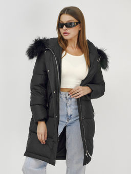 Куртка Бренд Visdeer  ПРЕМИУМ КЛАССА зимняя с мехом ЕНОТА, черного цвета  фото 7