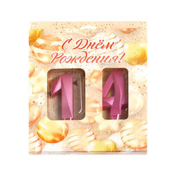 Свеча в торт юбилейная Грань (набор 2 в 1), цифра 14 / 41, розовый металлик, 6,5 см - Страна карнавалия фото 3