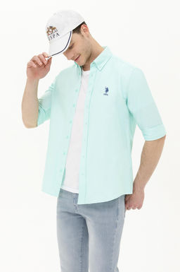 Мужская базовая рубашка зеленого цвета с длинным рукавом - U.s. polo assn фото 2