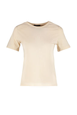 Ac?k Bej %100 Pamuk Basic Bisiklet Yaka Orme T-Shirt TWOSS23TS00000