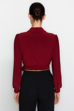 Bordo Kruvaze Kapamal? Crop Esnek Orme Bluz TWOAW24BZ00071